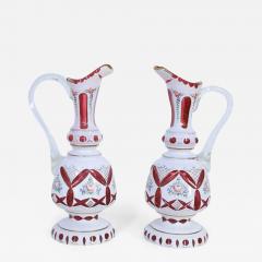 Pair of Victorian White and Ruby Opaline Glass Ewers - 4279067