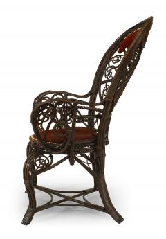 Pair of Victorian Wicker Velvet Arm Chairs - 1402182