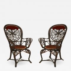 Pair of Victorian Wicker Velvet Arm Chairs - 1407790