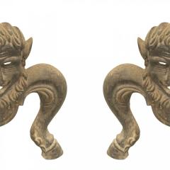 Pair of Victorian Wrought Iron Mask Andirons - 4198837