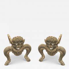 Pair of Victorian Wrought Iron Mask Andirons - 4260611