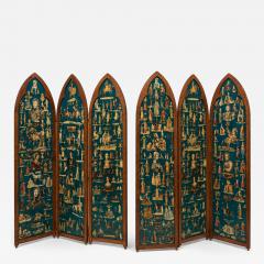 Pair of Victorian era folding screens Troubadour style England circa 1850 - 4796175