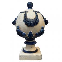 Pair of Vintage Blue White Majolica Pottery Finials - 4003031