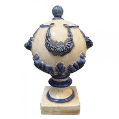 Pair of Vintage Blue White Majolica Pottery Finials - 4003032