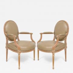 Pair of Vintage Cerused Oak Armchairs in the Neoclassic Manner - 3560865