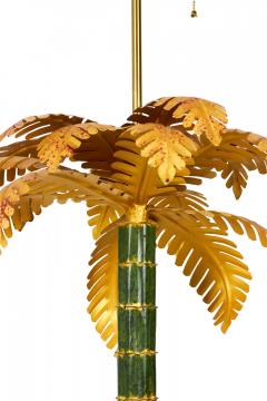 Pair of Vintage Chinese Gold and Green Tole Palm Tree Table Lamps - 4639889