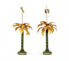Pair of Vintage Chinese Gold and Green Tole Palm Tree Table Lamps - 4693096