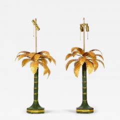 Pair of Vintage Chinese Gold and Green Tole Palm Tree Table Lamps - 4693262