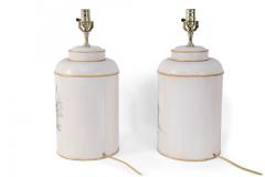Pair of Vintage Chinese Hand Painted Tole Genre Scene Table Lamps - 4170911
