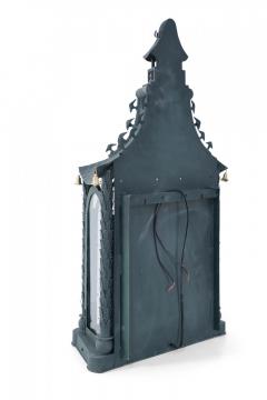 Pair of Vintage Chinese Metal and Glass Bell Adorned Pagoda Shaped Wall Sconces - 4170933