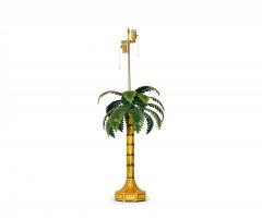 Pair of Vintage Chinese Yellow and Green Tole Palm Tree Table Lamps - 4170464