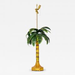 Pair of Vintage Chinese Yellow and Green Tole Palm Tree Table Lamps - 4193675
