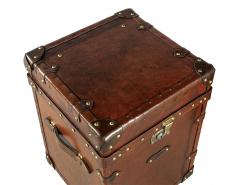 Pair of Vintage Cognac Leather Campaign Steamer Trunk Storage Side Tables - 4793148