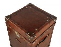 Pair of Vintage Cognac Leather Campaign Steamer Trunk Storage Side Tables - 4793149