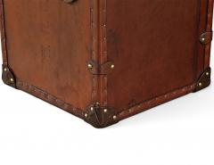 Pair of Vintage Cognac Leather Campaign Steamer Trunk Storage Side Tables - 4793150