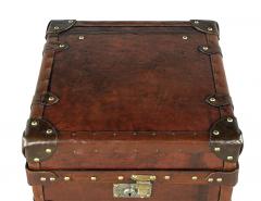 Pair of Vintage Cognac Leather Campaign Steamer Trunk Storage Side Tables - 4793152