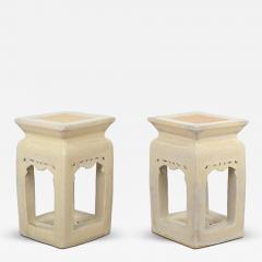 Pair of Vintage Cream Glazed Chinese Pottery Garden Seats circa 1980 - 4097608