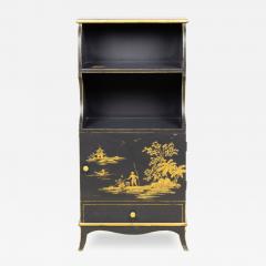 Pair of Vintage English Chinoiserie Gold and Black Painted Small Bookcases - 4193721
