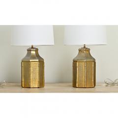 Pair of Vintage Faux Cane Bamboo Lamps - 3560995