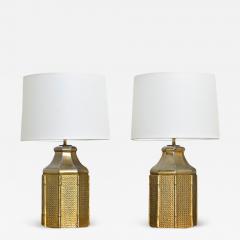 Pair of Vintage Faux Cane Bamboo Lamps - 3590776