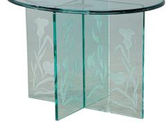 Pair of Vintage Floral Etched Glass Oval End Tables - 2674331