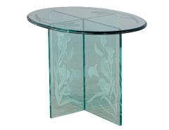 Pair of Vintage Floral Etched Glass Oval End Tables - 2674332