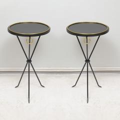 Pair of Vintage French Brass and Metal Tripod Tables - 3714224