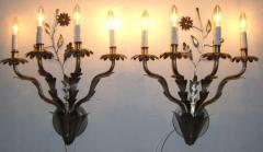 Pair of Vintage French Hand Hammered Flower Design Wall Lights - 381397