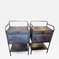 Pair of Vintage French Industrial Steel Nightstands or Side Tables - 511592