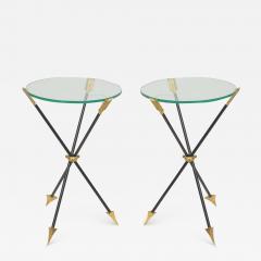 Pair of Vintage French Iron and Brass Gueridon Tables - 3713160