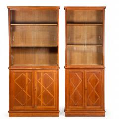 Pair of Vintage French Moderne Brushed Oak Bookcases Display Cabinets - 4501913