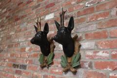 Pair of Vintage German Carved Black Forest Mounted Deer Wall Sculptures - 3670378