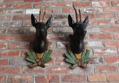 Pair of Vintage German Carved Black Forest Mounted Deer Wall Sculptures - 3670382