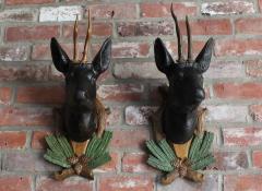 Pair of Vintage German Carved Black Forest Mounted Deer Wall Sculptures - 3670384