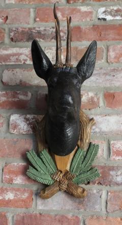 Pair of Vintage German Carved Black Forest Mounted Deer Wall Sculptures - 3670399