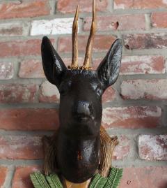 Pair of Vintage German Carved Black Forest Mounted Deer Wall Sculptures - 3670400