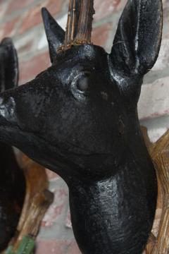 Pair of Vintage German Carved Black Forest Mounted Deer Wall Sculptures - 3670404