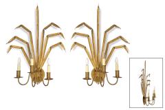 Pair of Vintage Gilt Iron Wheat Sheaf Wall Sconces - 3937963