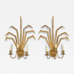 Pair of Vintage Gilt Iron Wheat Sheaf Wall Sconces - 3939793