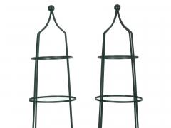 Pair of Vintage Green Painted Iron Etageres Displays w Glass Shelves - 907085