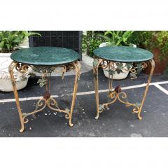 Pair of Vintage Iron Tole Marble Tables W Grape Vines - 1683009