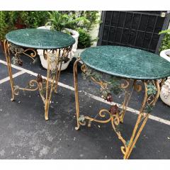 Pair of Vintage Iron Tole Marble Tables W Grape Vines - 1683011