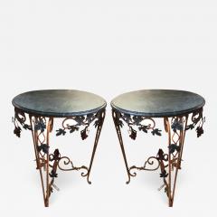 Pair of Vintage Iron Tole Marble Tables W Grape Vines - 1685145