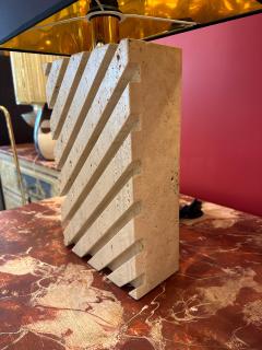 Pair of Vintage Italian Channel Carved Travertine Table Lamps - 4637109