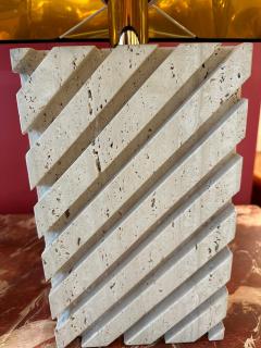 Pair of Vintage Italian Channel Carved Travertine Table Lamps - 4637126