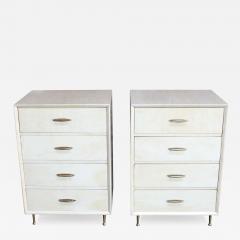 Pair of Vintage Italian Four Drawer Goatskin and Brass Nightstands - 3124504