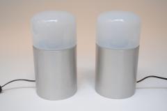 Pair of Vintage Italian Opaline Glass and Aluminum Table Lamps - 3518704
