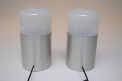 Pair of Vintage Italian Opaline Glass and Aluminum Table Lamps - 3518706