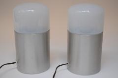 Pair of Vintage Italian Opaline Glass and Aluminum Table Lamps - 3518708