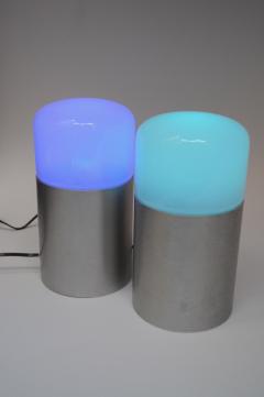 Pair of Vintage Italian Opaline Glass and Aluminum Table Lamps - 3518713